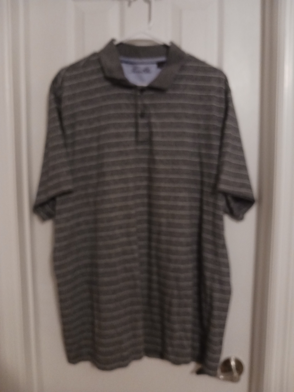 Tasso Elba Gray Mens White Striped SS Polo Placket Cotton 2XL